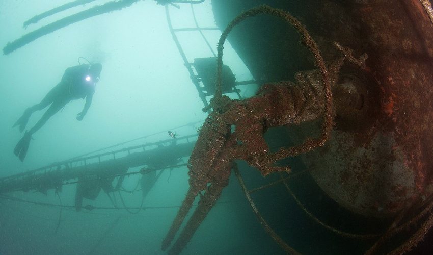 underwater photo of the shipwreck tunj